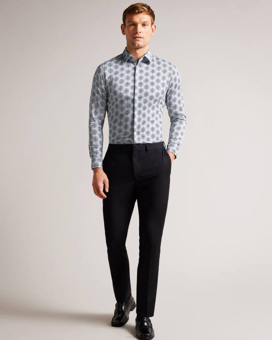 Ted Baker hombres 2ZFP1537 ropa camisa pearse de manga larga con diseño geométrico circular blanco