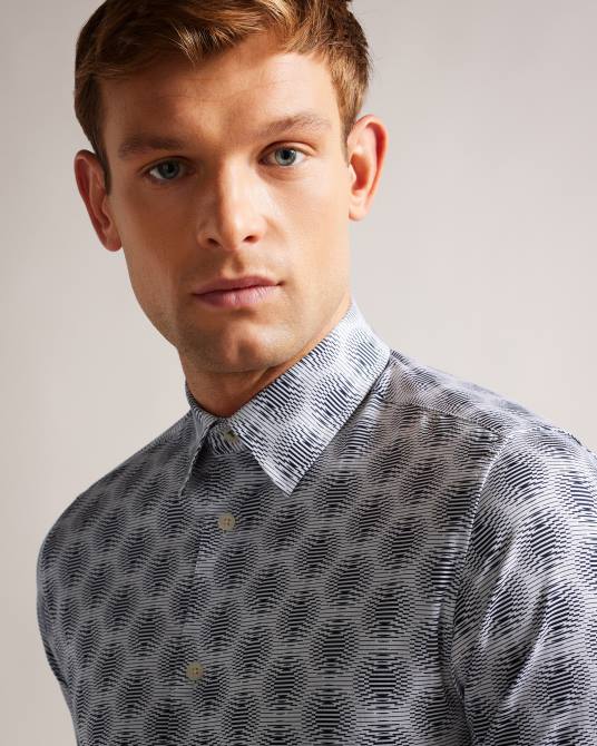 Ted Baker hombres 2ZFP1537 ropa camisa pearse de manga larga con diseño geométrico circular blanco