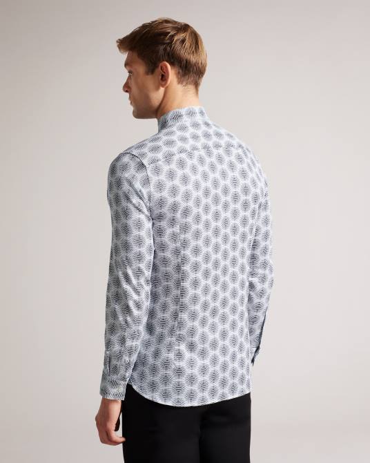 Ted Baker hombres 2ZFP1537 ropa camisa pearse de manga larga con diseño geométrico circular blanco