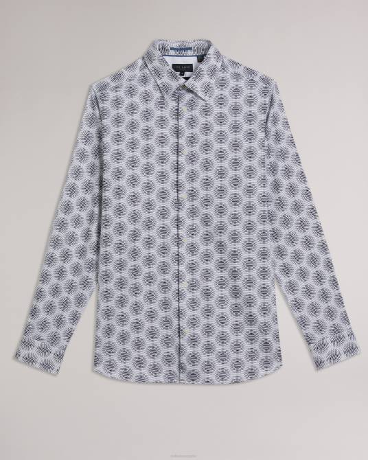 Ted Baker hombres 2ZFP1537 ropa camisa pearse de manga larga con diseño geométrico circular blanco