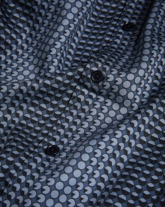 Ted Baker hombres 2ZFP1540 ropa camisa munden de lyocell manga corta con estampado geométrico Armada