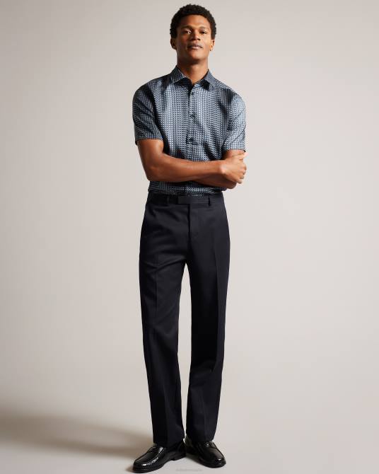 Ted Baker hombres 2ZFP1540 ropa camisa munden de lyocell manga corta con estampado geométrico Armada