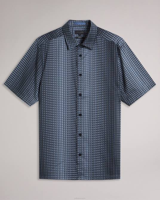 Ted Baker hombres 2ZFP1540 ropa camisa munden de lyocell manga corta con estampado geométrico Armada