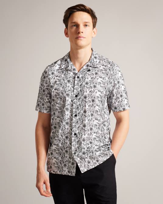 Ted Baker hombres 2ZFP1544 ropa camisa mulben de manga corta con bordado blanco