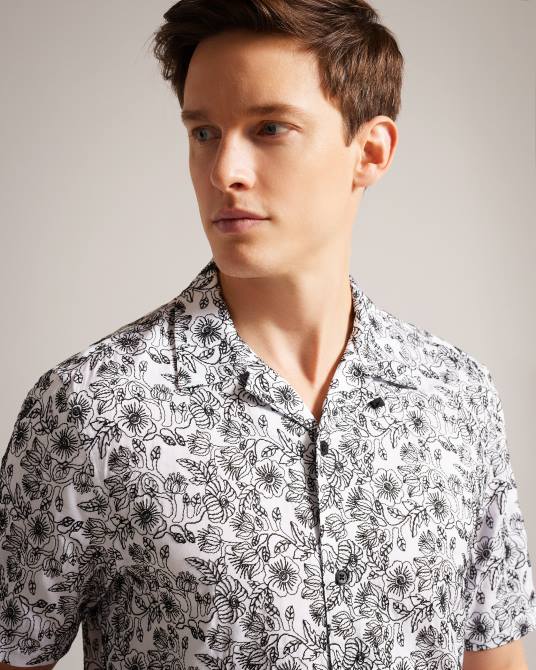 Ted Baker hombres 2ZFP1544 ropa camisa mulben de manga corta con bordado blanco