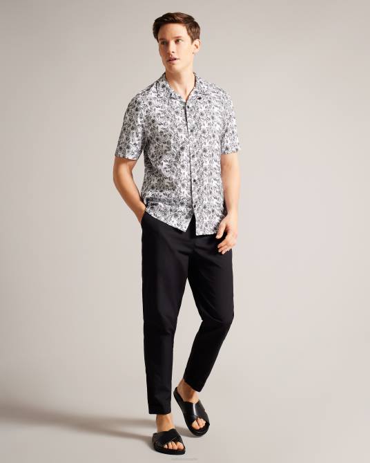 Ted Baker hombres 2ZFP1544 ropa camisa mulben de manga corta con bordado blanco