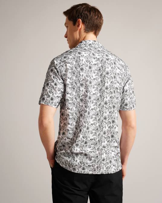 Ted Baker hombres 2ZFP1544 ropa camisa mulben de manga corta con bordado blanco