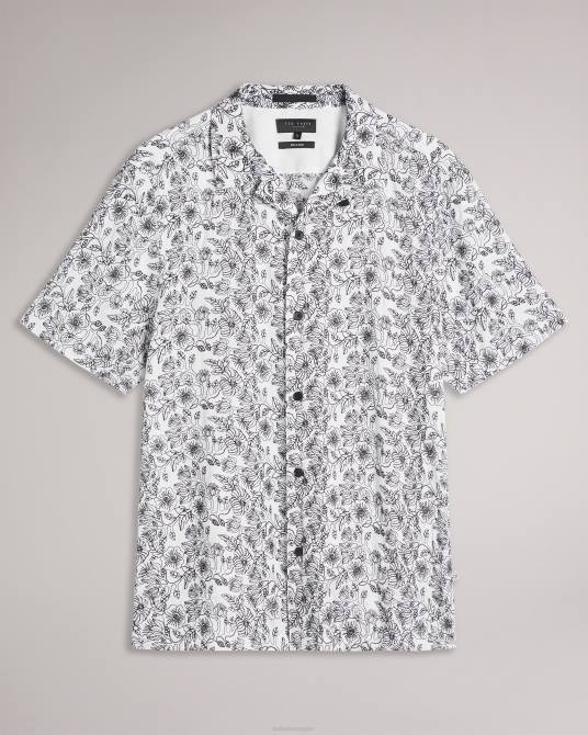 Ted Baker hombres 2ZFP1544 ropa camisa mulben de manga corta con bordado blanco