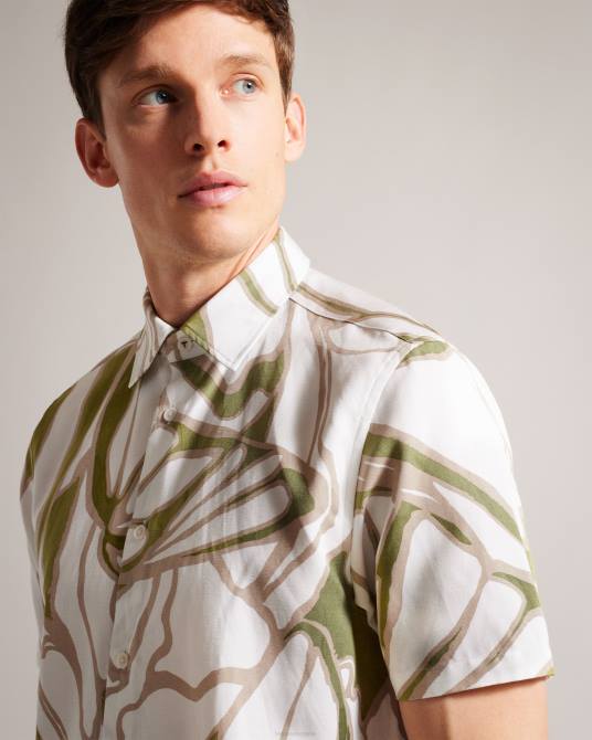 Ted Baker hombres 2ZFP1549 ropa camisa de manga corta con estampado abstracto crudo