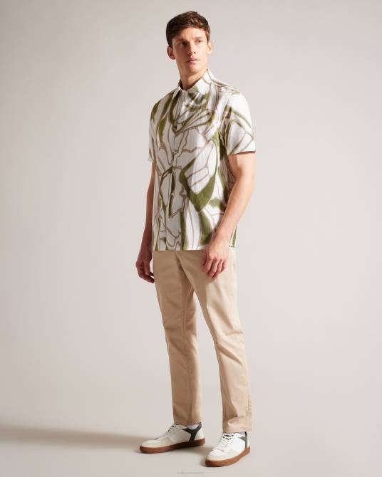 Ted Baker hombres 2ZFP1549 ropa camisa de manga corta con estampado abstracto crudo