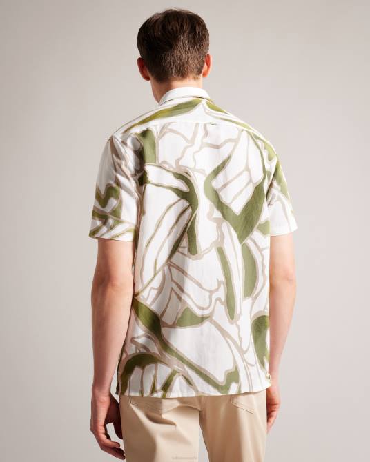 Ted Baker hombres 2ZFP1549 ropa camisa de manga corta con estampado abstracto crudo