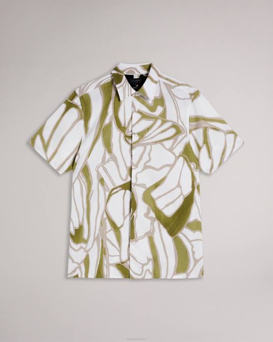 Ted Baker hombres 2ZFP1549 ropa camisa de manga corta con estampado abstracto crudo