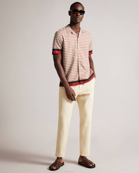 Ted Baker hombres 2ZFP1578 ropa camisa braemar de manga corta con estampado de bordes geométricos blanco