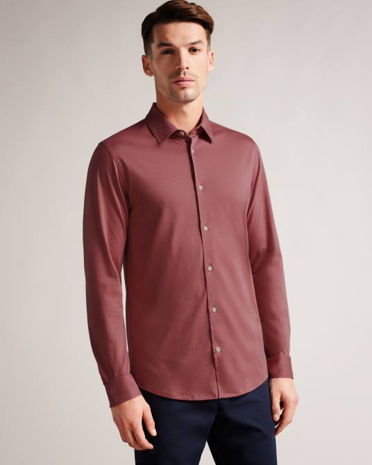 Ted Baker hombres 2ZFP1583 ropa camisa de punto brillante de manga larga marros rosa medio