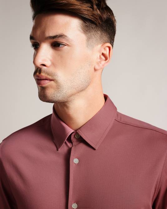 Ted Baker hombres 2ZFP1583 ropa camisa de punto brillante de manga larga marros rosa medio