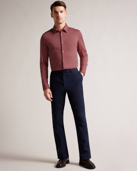 Ted Baker hombres 2ZFP1583 ropa camisa de punto brillante de manga larga marros rosa medio