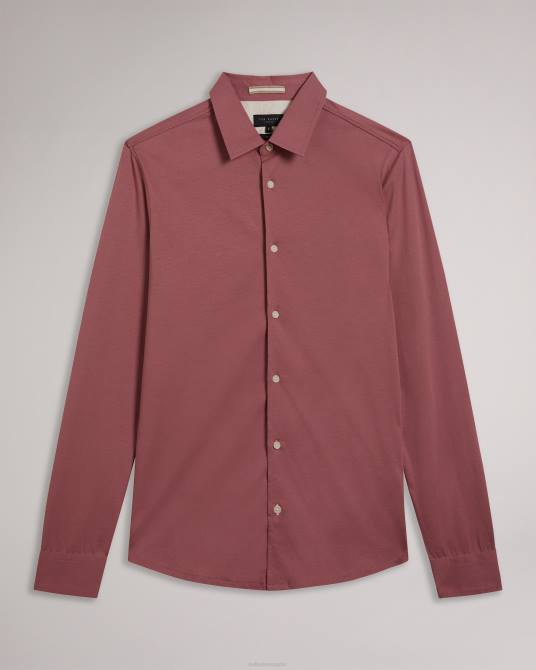 Ted Baker hombres 2ZFP1583 ropa camisa de punto brillante de manga larga marros rosa medio