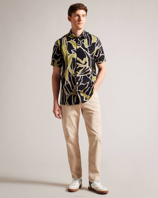 Ted Baker hombres 2ZFP1587 ropa camisa de manga corta con estampado abstracto negro