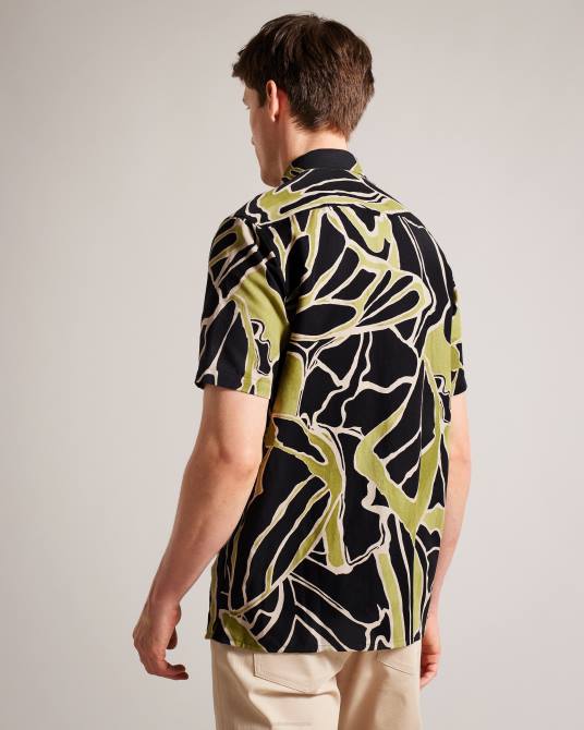 Ted Baker hombres 2ZFP1587 ropa camisa de manga corta con estampado abstracto negro