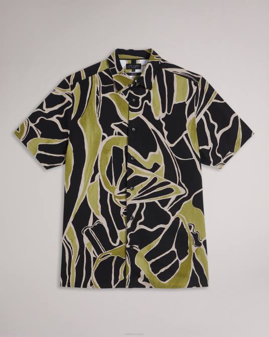 Ted Baker hombres 2ZFP1587 ropa camisa de manga corta con estampado abstracto negro