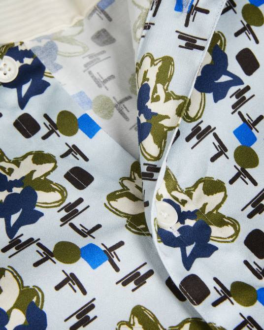 Ted Baker hombres 2ZFP1595 ropa camisa Arigna de manga larga con estampado de magnolia azul pálido