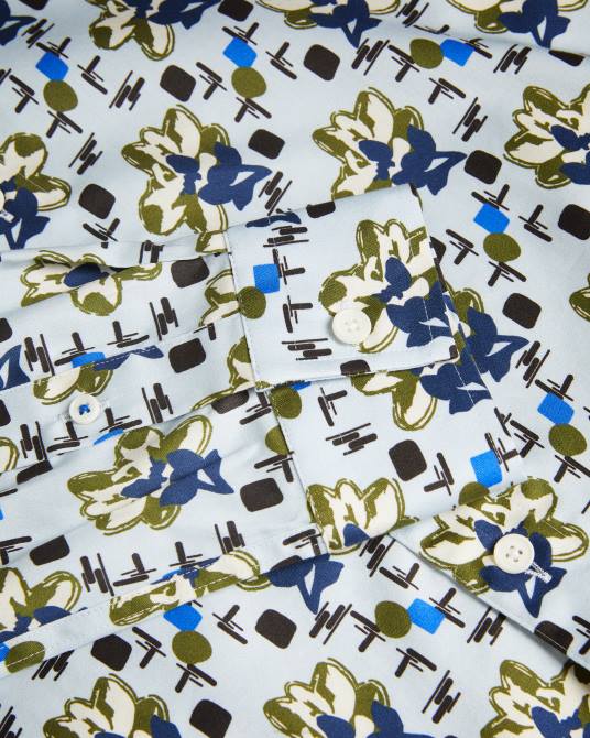 Ted Baker hombres 2ZFP1595 ropa camisa Arigna de manga larga con estampado de magnolia azul pálido