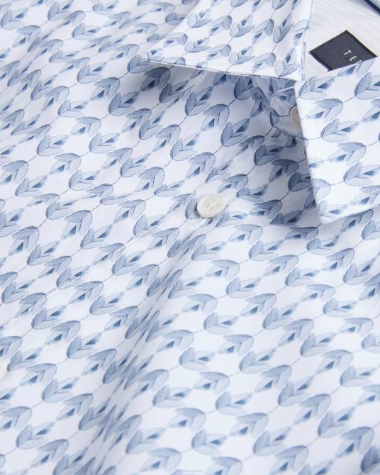 Ted Baker hombres 2ZFP1600 ropa camisa dibbin de manga larga con estampado de hojas geométricas azul pálido