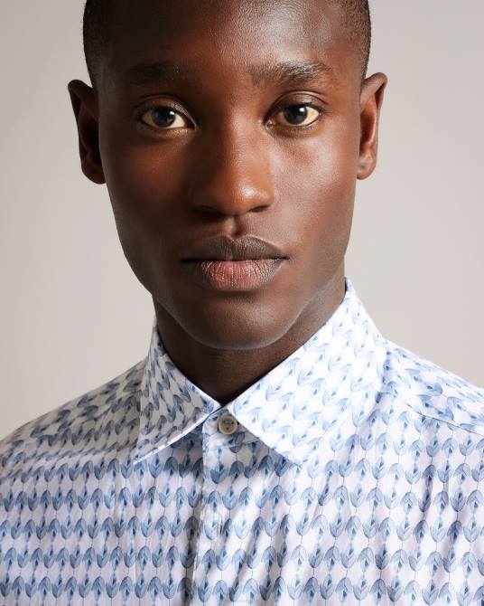 Ted Baker hombres 2ZFP1600 ropa camisa dibbin de manga larga con estampado de hojas geométricas azul pálido