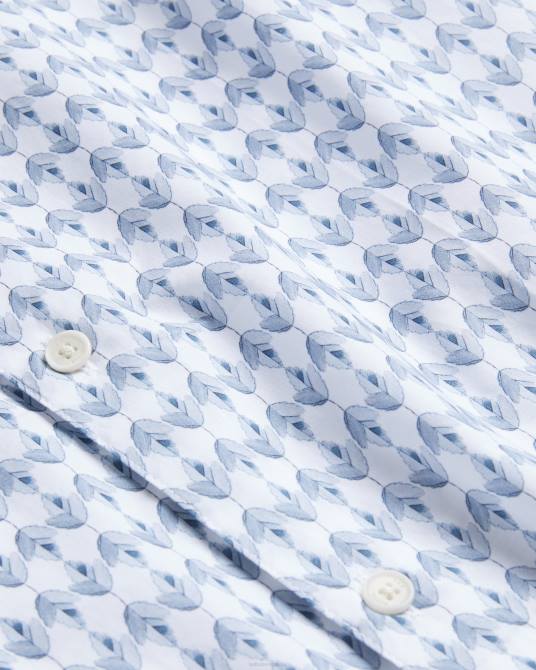 Ted Baker hombres 2ZFP1600 ropa camisa dibbin de manga larga con estampado de hojas geométricas azul pálido