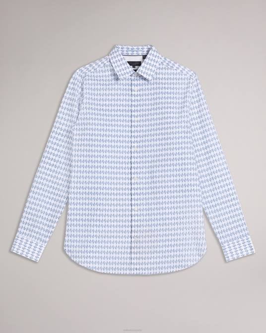 Ted Baker hombres 2ZFP1600 ropa camisa dibbin de manga larga con estampado de hojas geométricas azul pálido