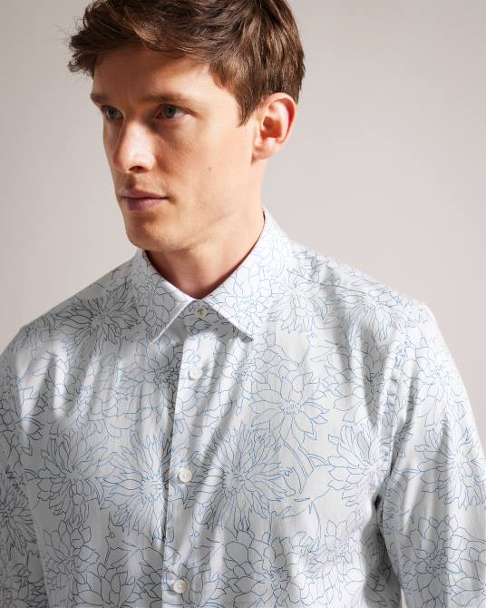 Ted Baker hombres 2ZFP1603 ropa camisa neale de manga larga con estampado floral blanco