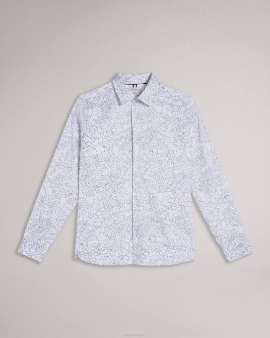 Ted Baker hombres 2ZFP1603 ropa camisa neale de manga larga con estampado floral blanco