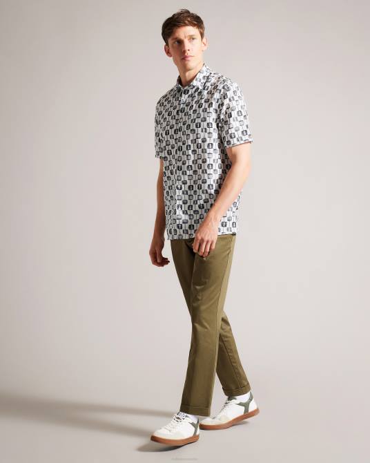 Ted Baker hombres 2ZFP1605 ropa camisa de manga corta con estampado geométrico erice crudo