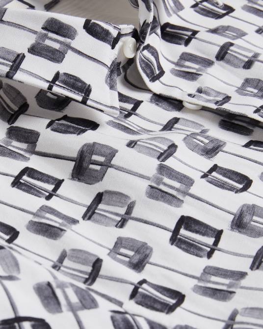 Ted Baker hombres 2ZFP1605 ropa camisa de manga corta con estampado geométrico erice crudo