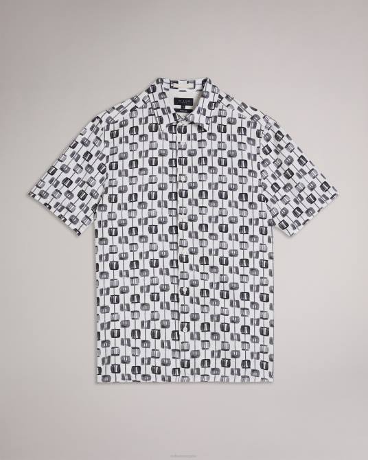 Ted Baker hombres 2ZFP1605 ropa camisa de manga corta con estampado geométrico erice crudo