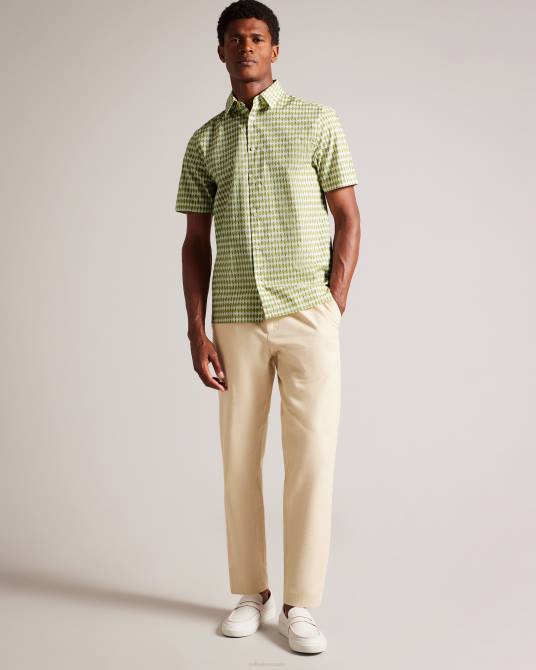 Ted Baker hombres 2ZFP1606 ropa camisa furbo manga corta micro hojas aceituna