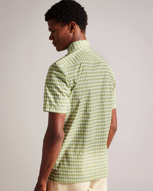 Ted Baker hombres 2ZFP1606 ropa camisa furbo manga corta micro hojas aceituna