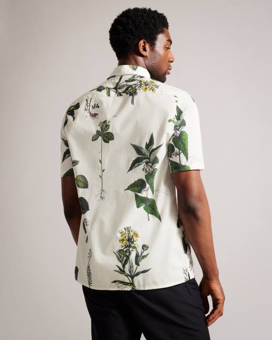 Ted Baker hombres 2ZFP1614 ropa camisa gort de manga corta con estampado botánico crudo