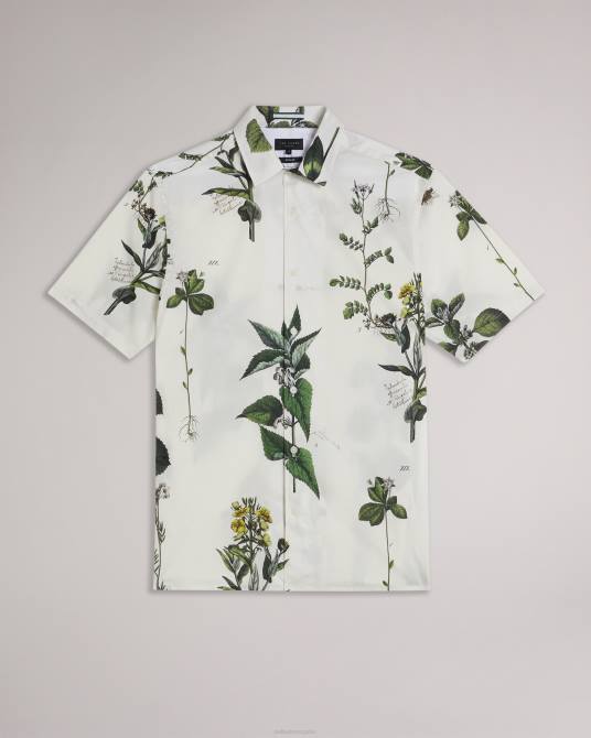 Ted Baker hombres 2ZFP1614 ropa camisa gort de manga corta con estampado botánico crudo