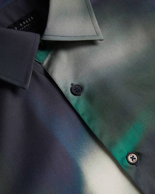 Ted Baker hombres 2ZFP1621 ropa Evesho camisa de manga corta de lyocell con estampado abstracto Armada