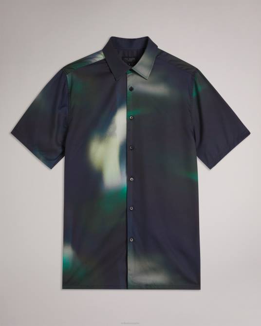 Ted Baker hombres 2ZFP1621 ropa Evesho camisa de manga corta de lyocell con estampado abstracto Armada