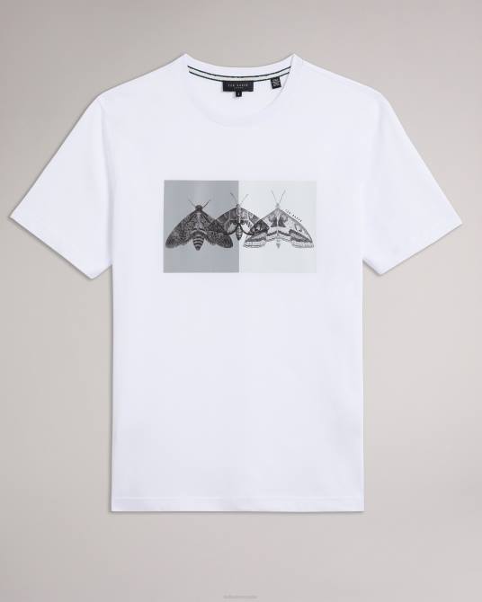 Ted Baker hombres 2ZFP1264 ropa camiseta rewild de manga corta y corte estándar con estampado de polillas blanco