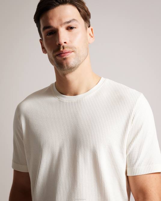 Ted Baker hombres 2ZFP1300 ropa camiseta texturizada de ajuste estándar rastrillos blanco