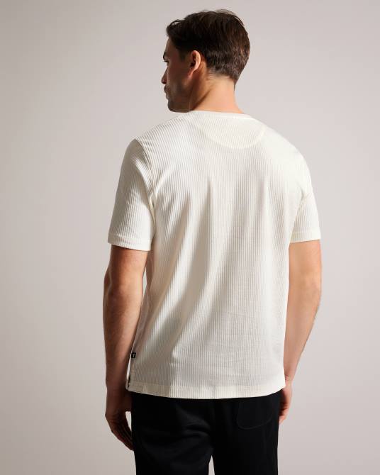 Ted Baker hombres 2ZFP1300 ropa camiseta texturizada de ajuste estándar rastrillos blanco