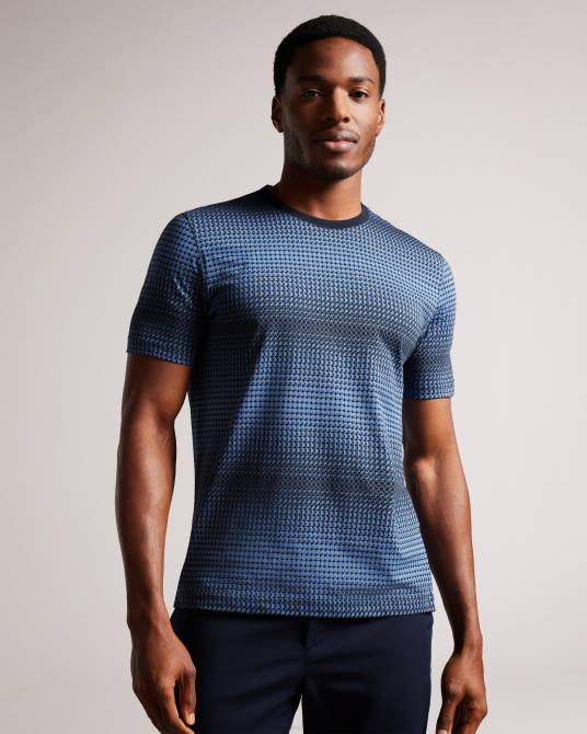 Ted Baker hombres 2ZFP1332 ropa camiseta ronete regular fit con estampado geométrico azul oscuro