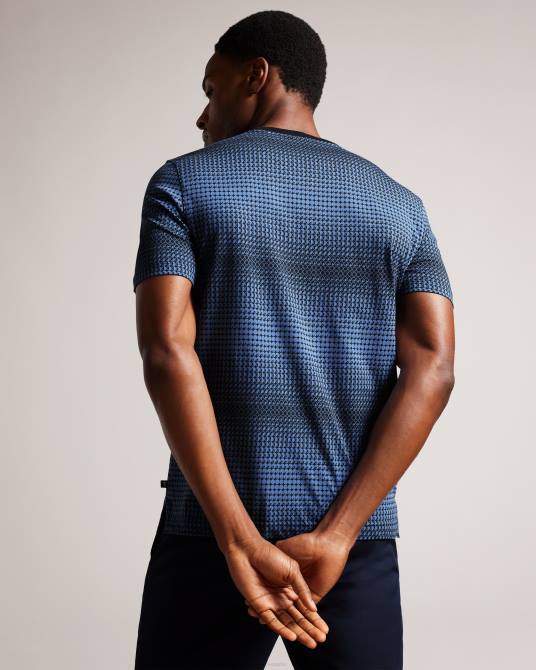 Ted Baker hombres 2ZFP1332 ropa camiseta ronete regular fit con estampado geométrico azul oscuro