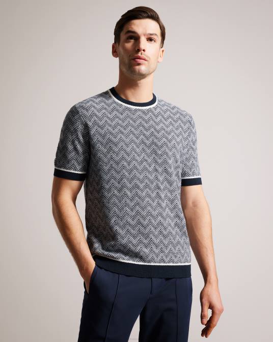 Ted Baker hombres 2ZFP1429 ropa camiseta nudla de punto en zig zag Armada