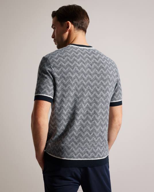 Ted Baker hombres 2ZFP1429 ropa camiseta nudla de punto en zig zag Armada
