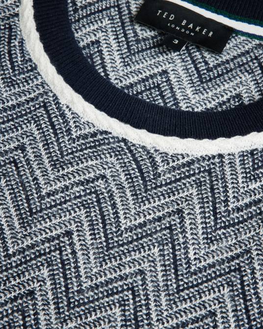 Ted Baker hombres 2ZFP1429 ropa camiseta nudla de punto en zig zag Armada