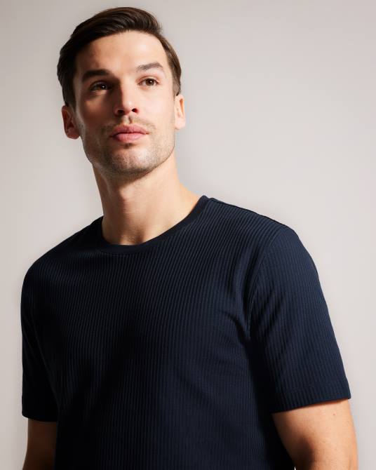 Ted Baker hombres 2ZFP1479 ropa camiseta texturizada de ajuste estándar rastrillos Armada